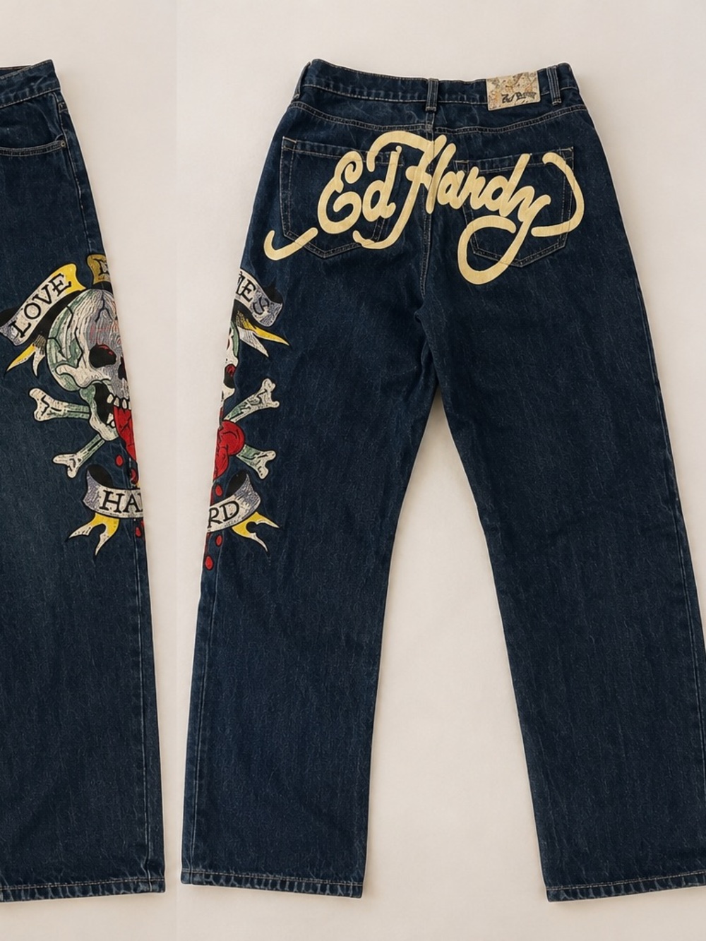 Ed Hardy Women's Dark Blue Graphic Straight Jeans